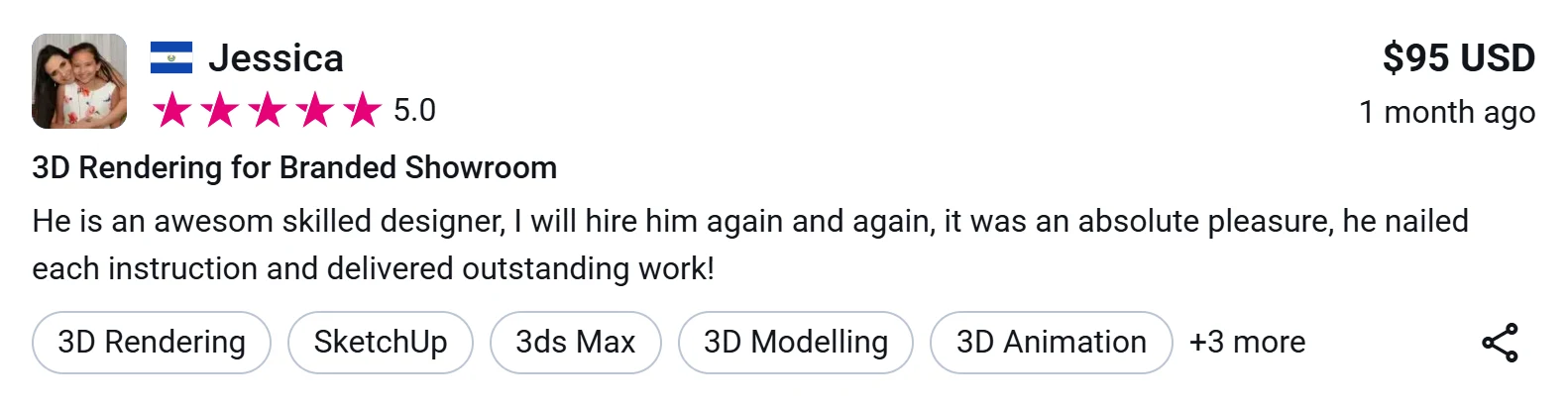 Verified 5-star client review of Saud Visuals on Freelancer