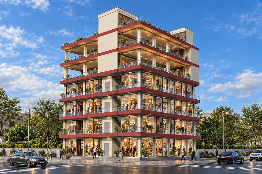 Al Rehman Center, Commercial tower & rooftop dining, Lahore, Pakistan: 3D render by Saud Visuals