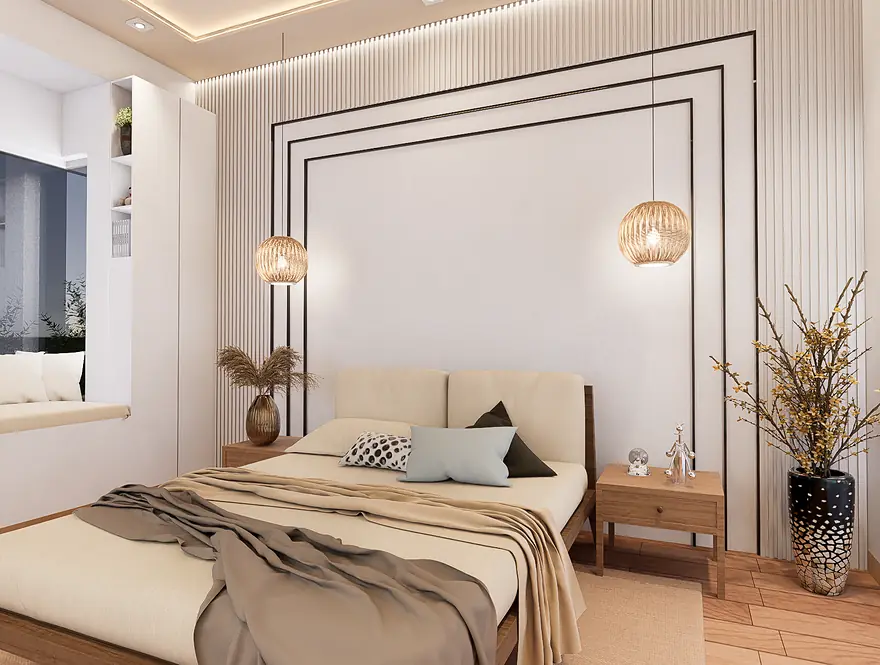 Soft Minimal Bedroom, Residential interior, Private residence: 3D render by Saud Visuals