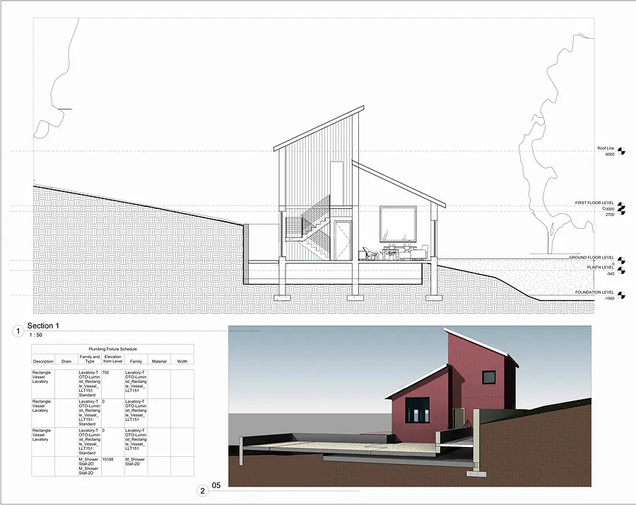 Section + render: Sheet A105 by Saud Visuals