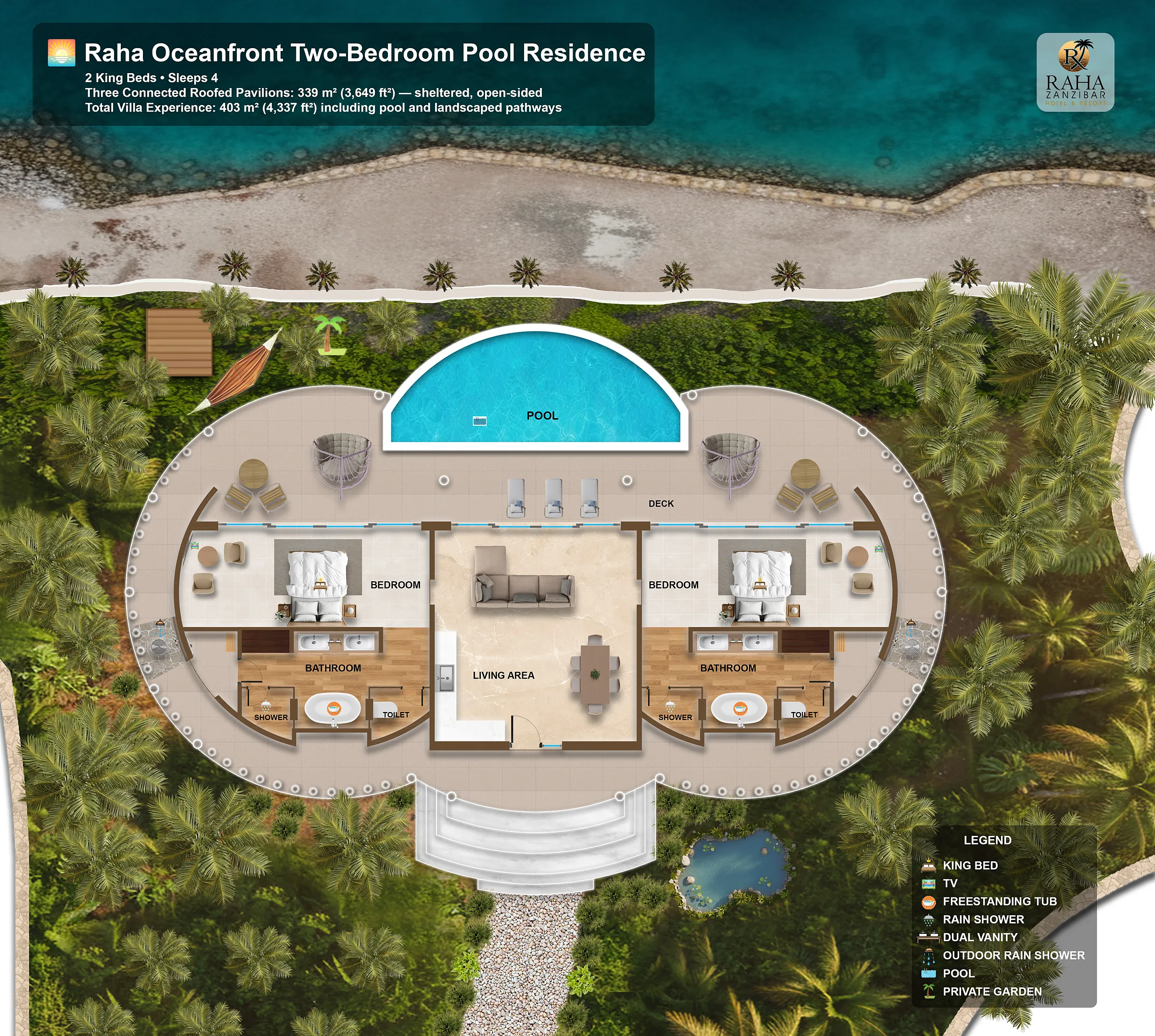 Raha Resort: Oceanfront two-bedroom residence