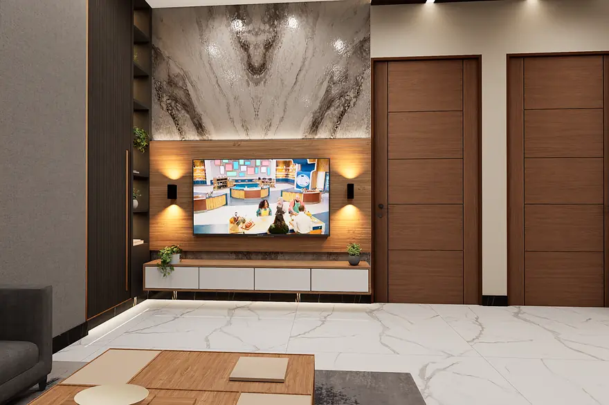 Ramzan Heights Apartments, Apartment interiors, Pakistan: 3D render by Saud Visuals